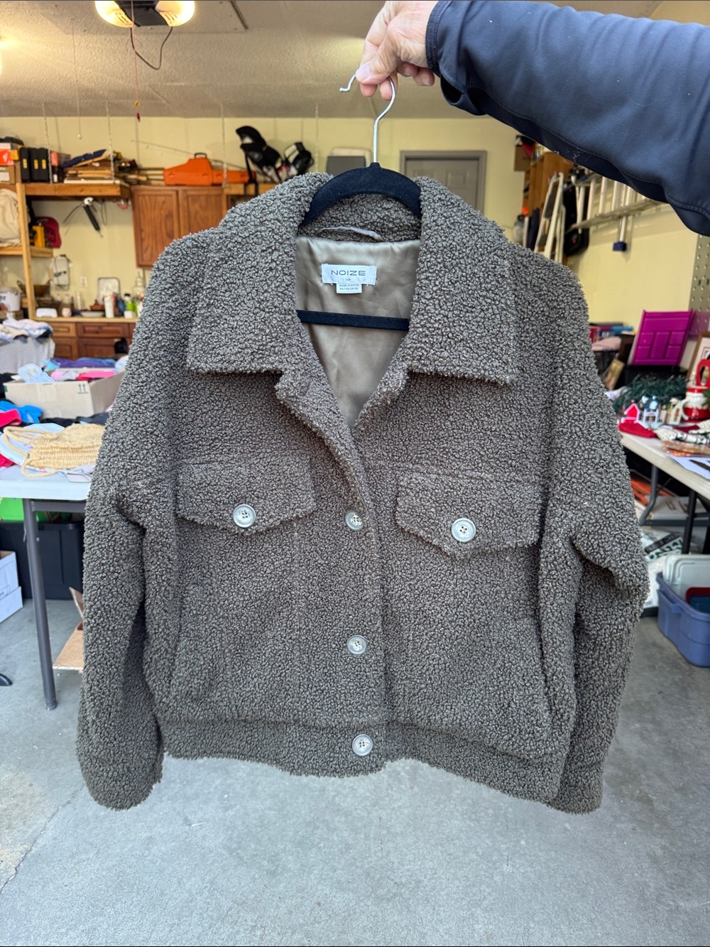 Noize Taupe/Brown Teddy Sherpa Button Jacket
